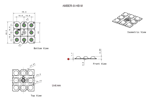 Mechanical Drawing - Ledil AMBER-8 LED Lenses