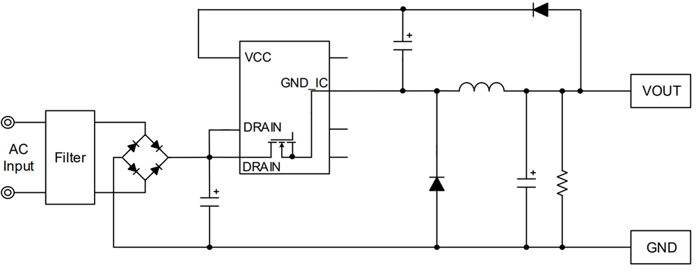 应用电路图 - ROHM Semiconductor BM2P121W-Z和BM2P131W-Z PWM直流/直流转换器IC