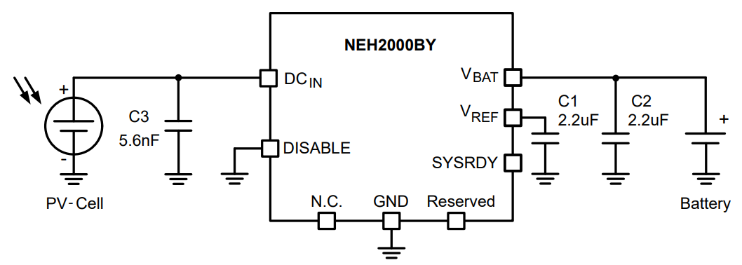 应用电路图 - Nexperia NEH2000BYJ能量采集PMIC