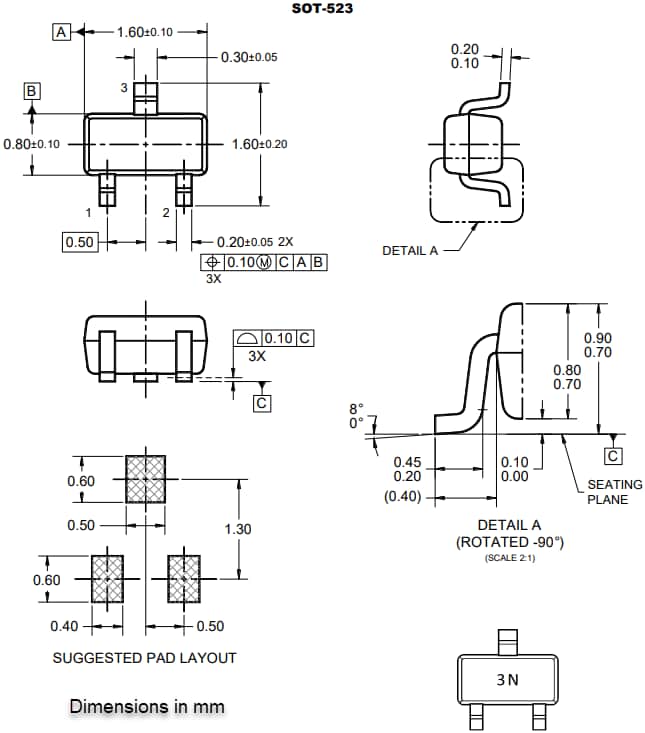 Mechanical Drawing - Taiwan Semiconductor MMBT3906T PNP Bipolar Transistor