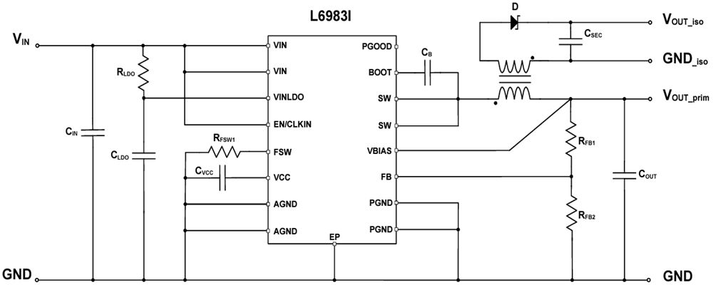 应用电路图 - STMicroelectronics STEVAL-L6983IV1同步异降压评估板
