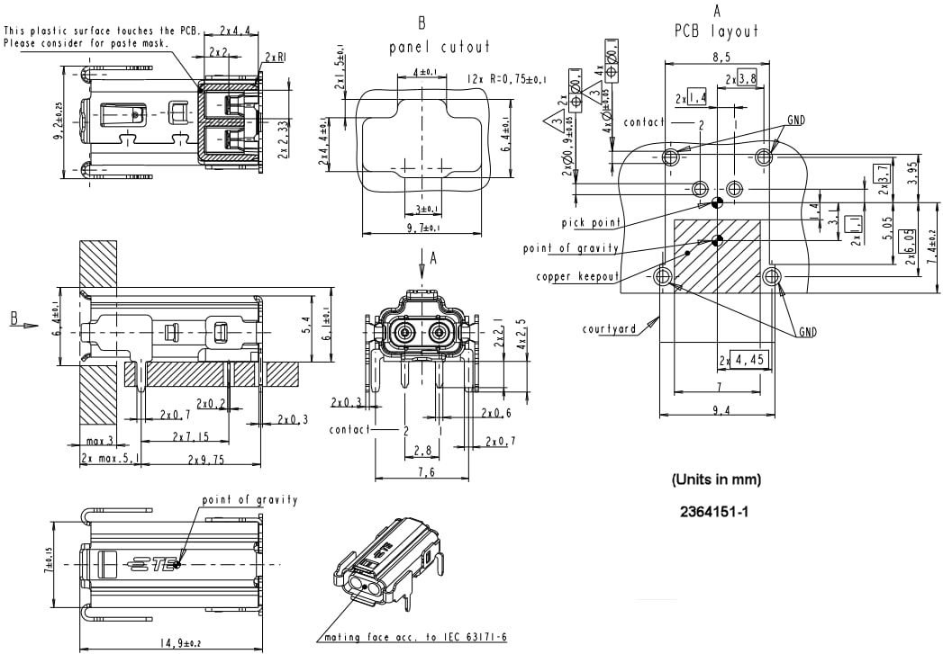 机械图纸 - TE Connectivity SPE T1工业连接器IP20