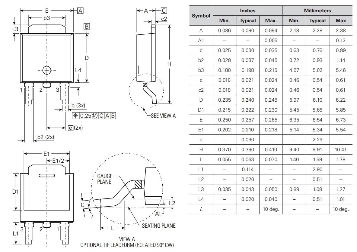 机械图纸 - Littelfuse IXTY2P50PA PolarP™ MOSFET