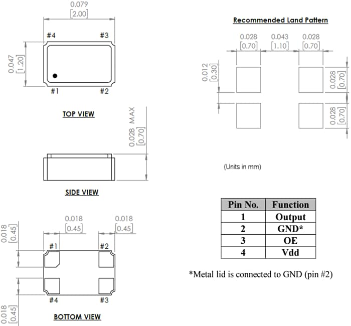 Mechanical Drawing - Abracon ASZKDV Series Standard Clock Oscillators