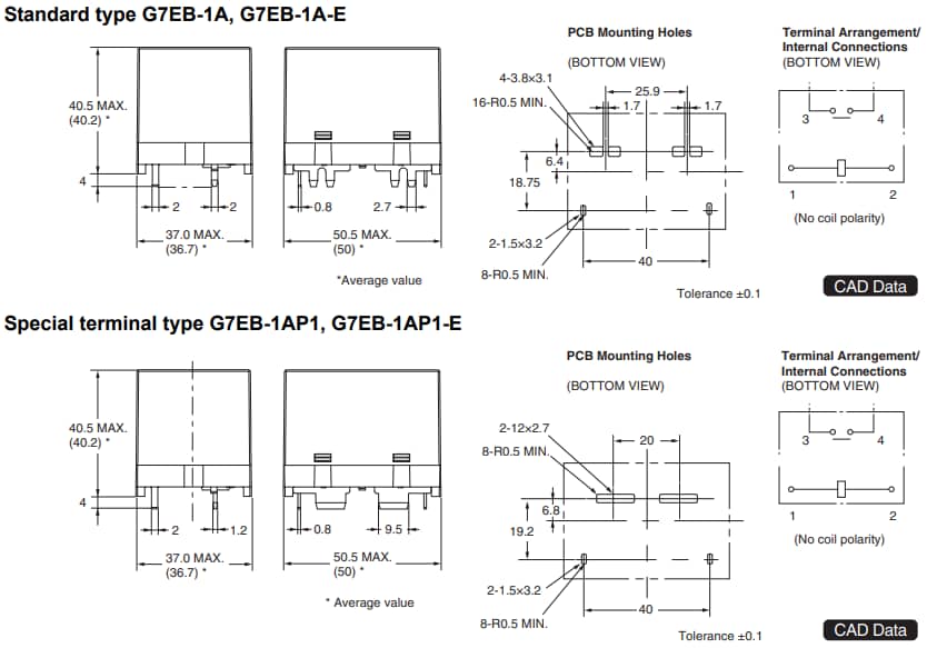 Omron Electronics G7EB-E 120A Carry PCB功率继电器