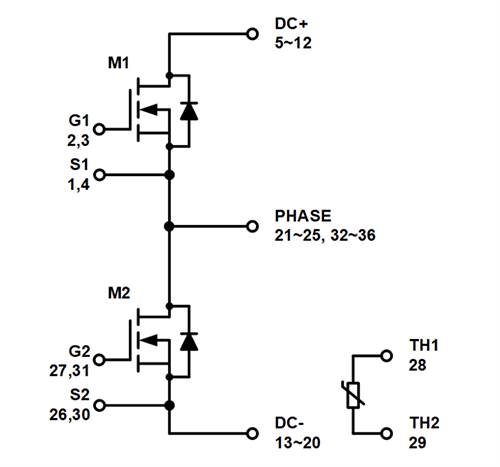原理图 - onsemi NXH00xP120M3F2PTxG EliteSiC半桥模块