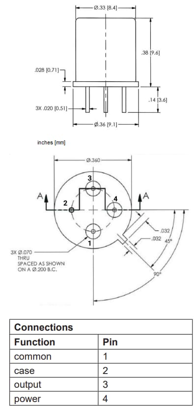 机械图纸 - Amphenol Wilcoxon LVEP-TO5嵌入式加速度计