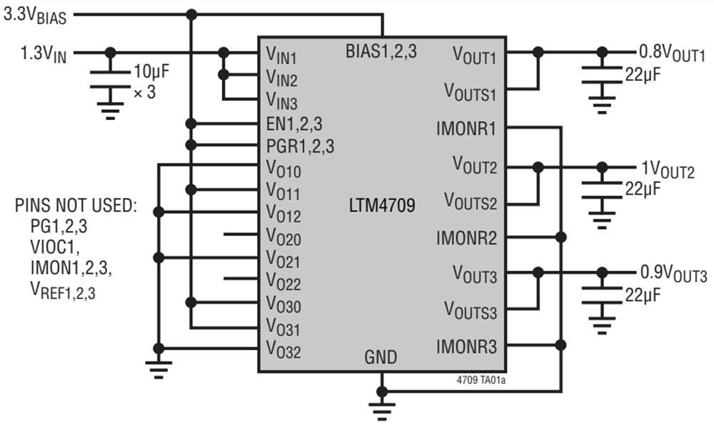应用电路图 - Analog Devices Inc. LTM®4709 µModule线性稳压器