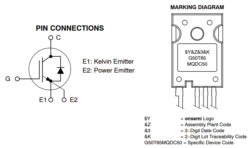 onsemi FGH4L50T65MQDC50 650V场终止型中速IGBT