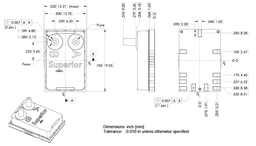 机械图纸 - Superior Sensor Technology VN压力传感器