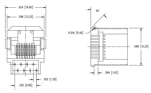 机械图纸 - Stewart Connector / Cinch Connectivity Solutions RJ模块化底部进线垂直插孔