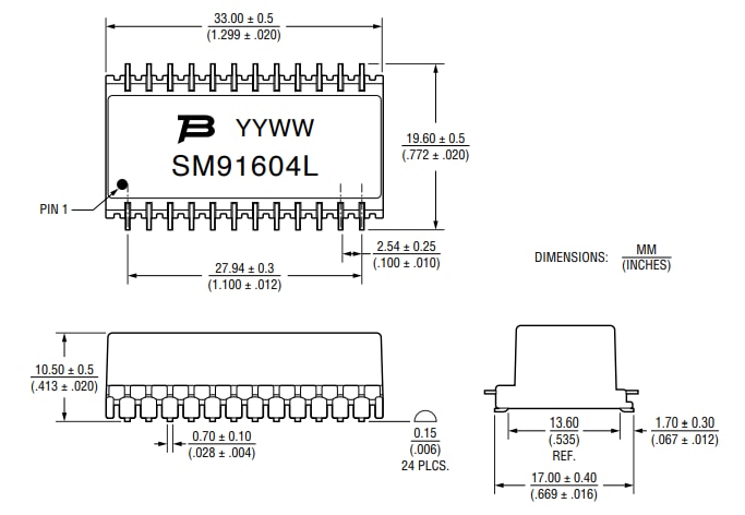 机械图纸 - Bourns SM91604L LAN千兆位以太网变压器