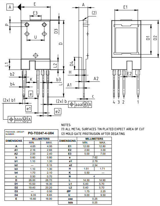 机械图纸 - Infineon Technologies 2000V CoolSiC™ MOSFET