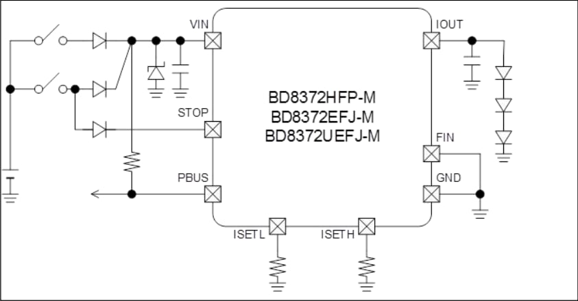应用电路图 - ROHM Semiconductor BD8372UEFJ-M 1通道汽车用源极驱动器
