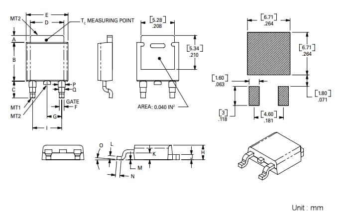 机械图纸 - Littelfuse QS8004DHx 4A过压自保护三端双向可控硅