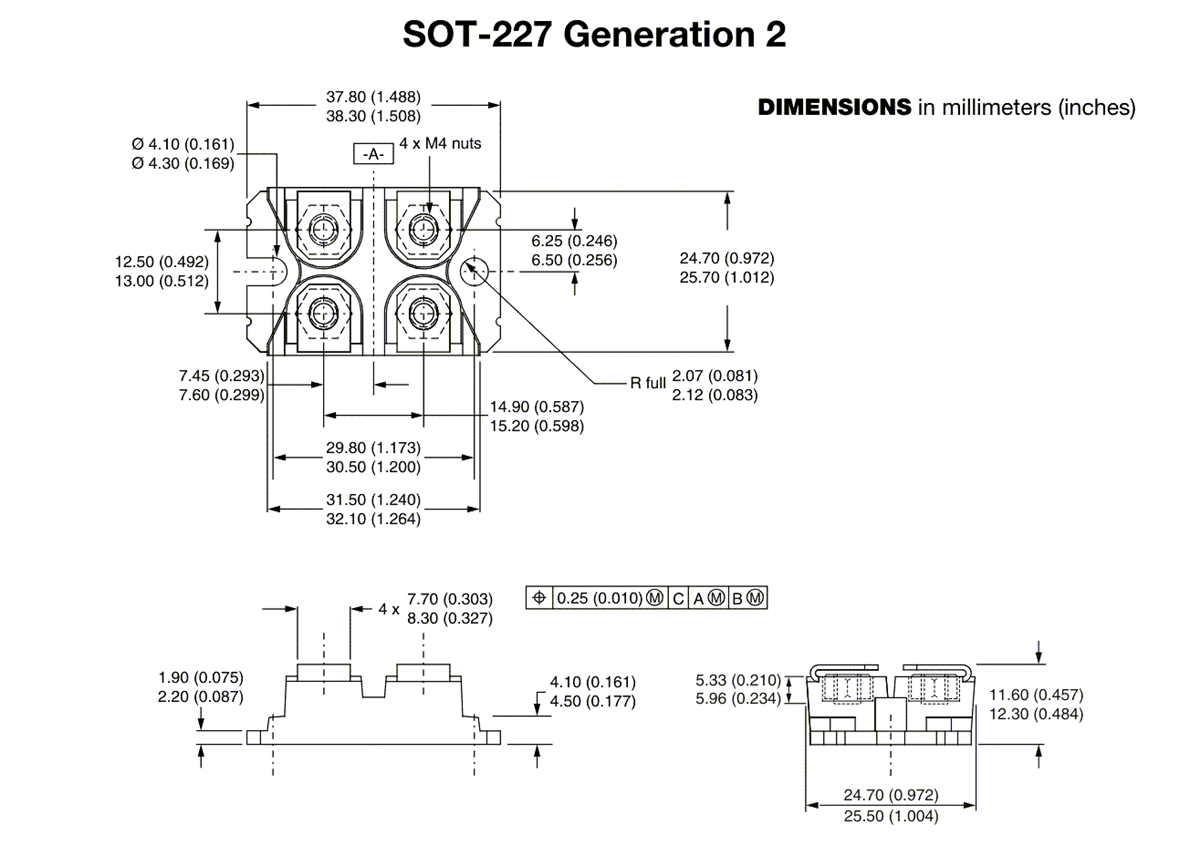 机械图纸 - Vishay Semiconductors VS-SC SOT-227碳化硅肖特基势垒二极管