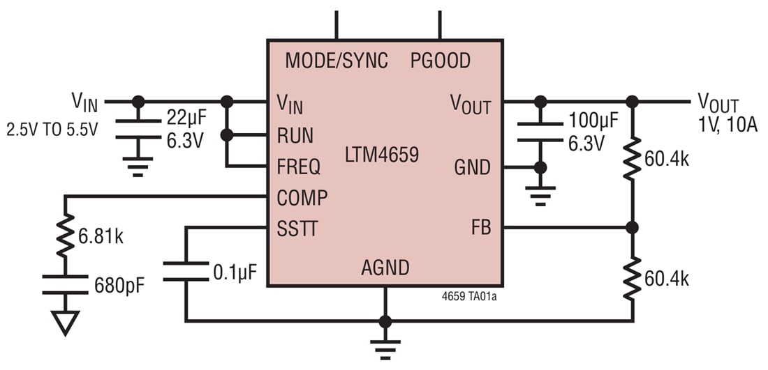 应用电路图 - Analog Devices Inc. LTM4659 10A降压直流-直流μModule®稳压器