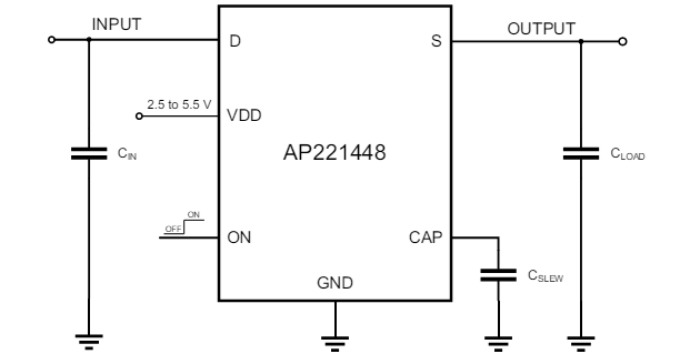 应用电路图 - Diodes Incorporated AP221448x 2.5A负载开关