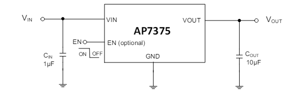 应用电路图 - Diodes Incorporated AP7375x 300mA ULDO稳压器