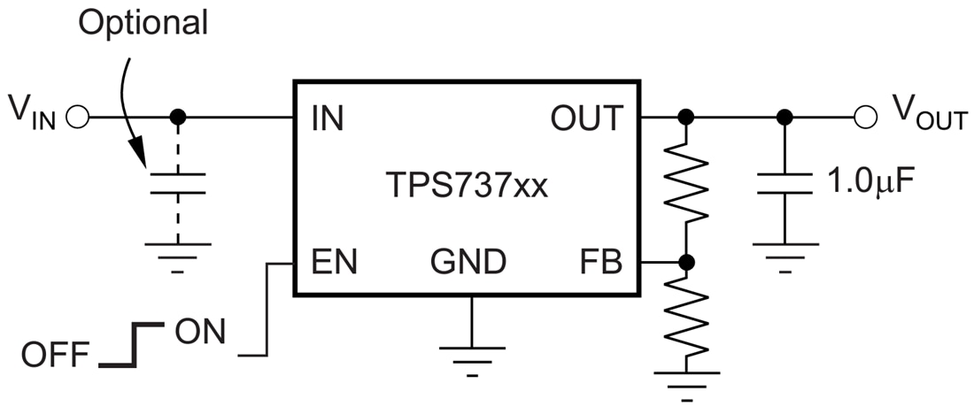 应用电路图 - Texas Instruments TPS737线性LDO稳压器