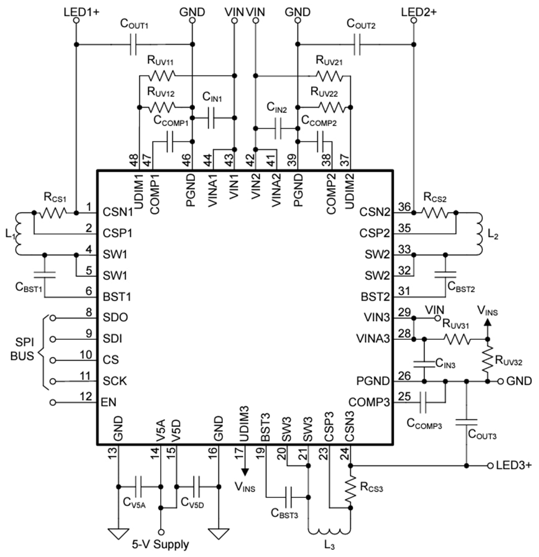 原理图 - Texas Instruments TPS92530-Q1 3通道同步降压LED驱动器