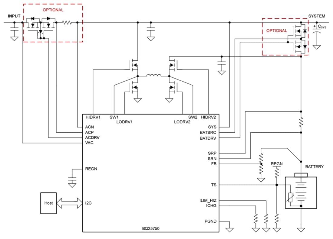 原理图 - Texas Instruments bq25750降压-升压电池充电控制器