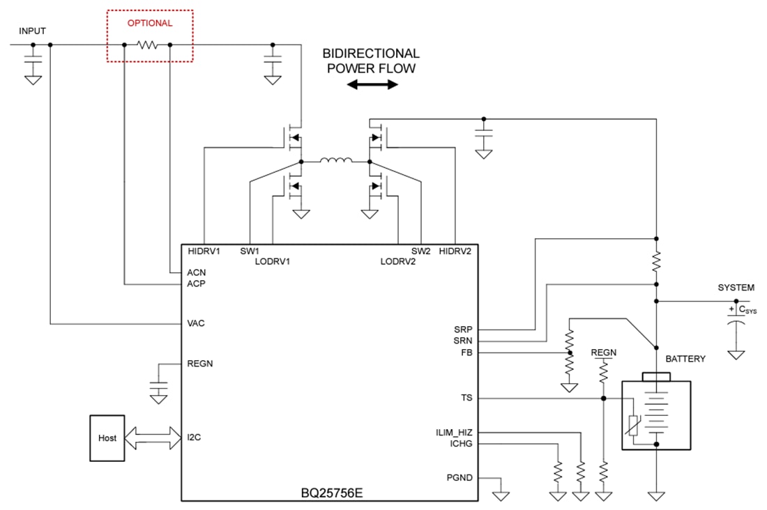 原理图 - Texas Instruments bq25756E降压-升压电池充电控制器