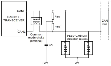 应用电路图 - Nexperia PESD1CANFD ESD 保护二极管