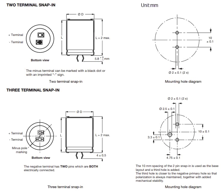 机械图纸 - Vishay / BC Components 156 PUM-SI铝电解电容器