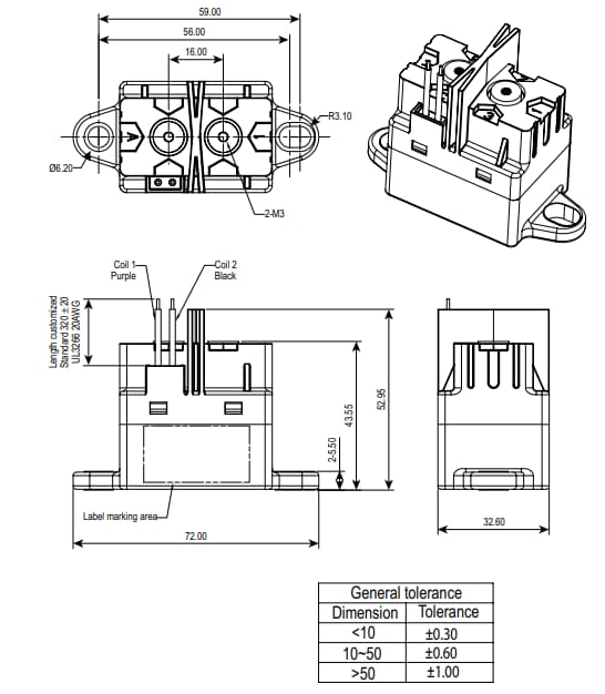 机械图纸 - TE Connectivity ECP40B高压直流接触器