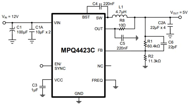 Application Circuit Diagram - Monolithic Power Systems (MPS) MPQ4423C Synchronous Buck Converters