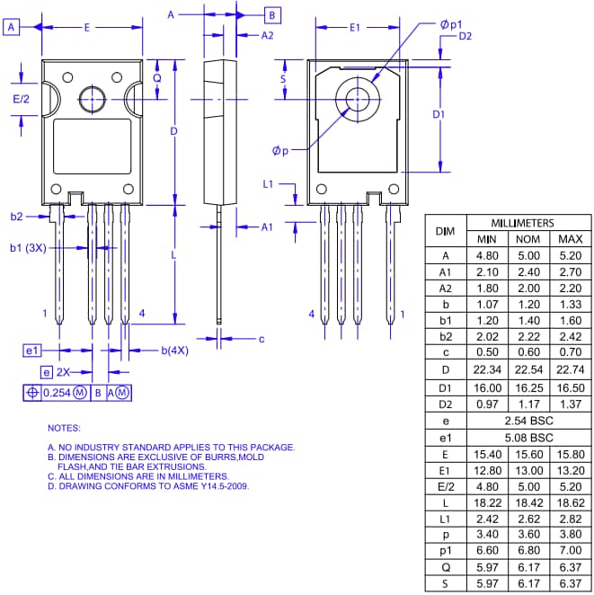 机械图纸 - onsemi NTH4L018N075SC1 N沟道SiC MOSFET