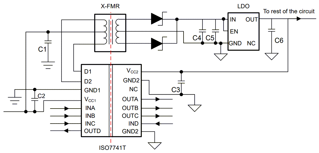 原理图 - Texas Instruments ISO7741Tx-Q1 4通道增强型数字隔离器