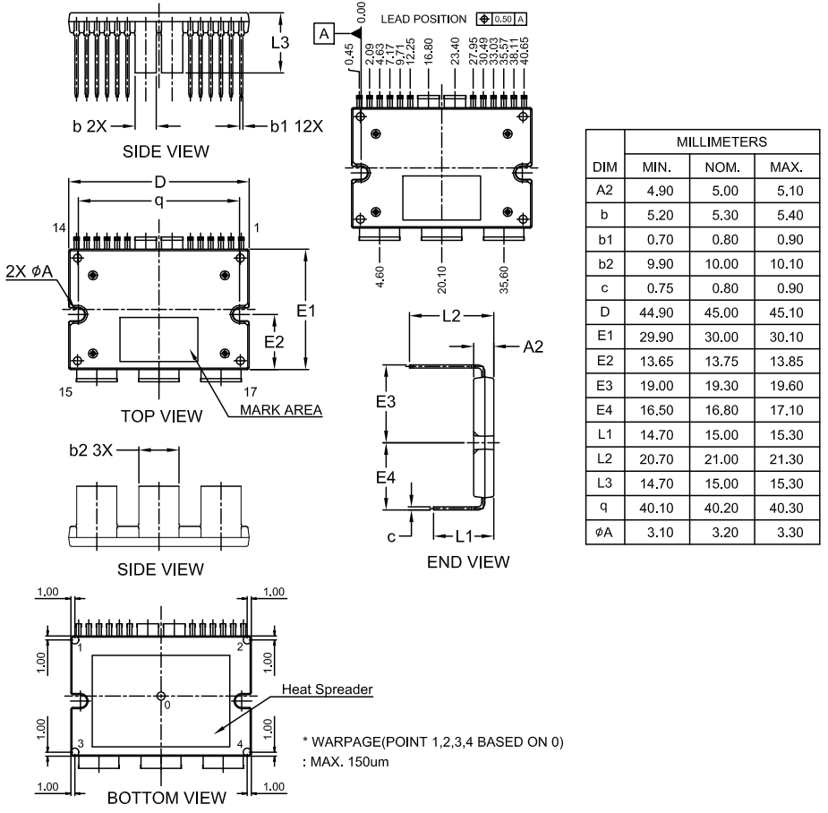 机械图纸 - onsemi NXV08H350XT1 MOSFET模块