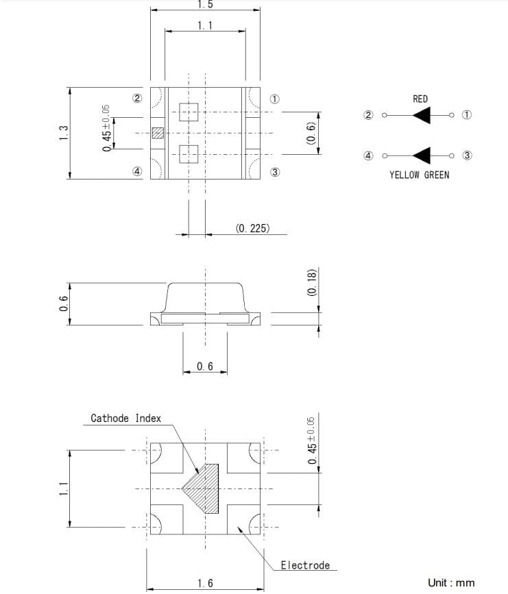 机械图纸 - ROHM Semiconductor SML-522MUSW芯片LED