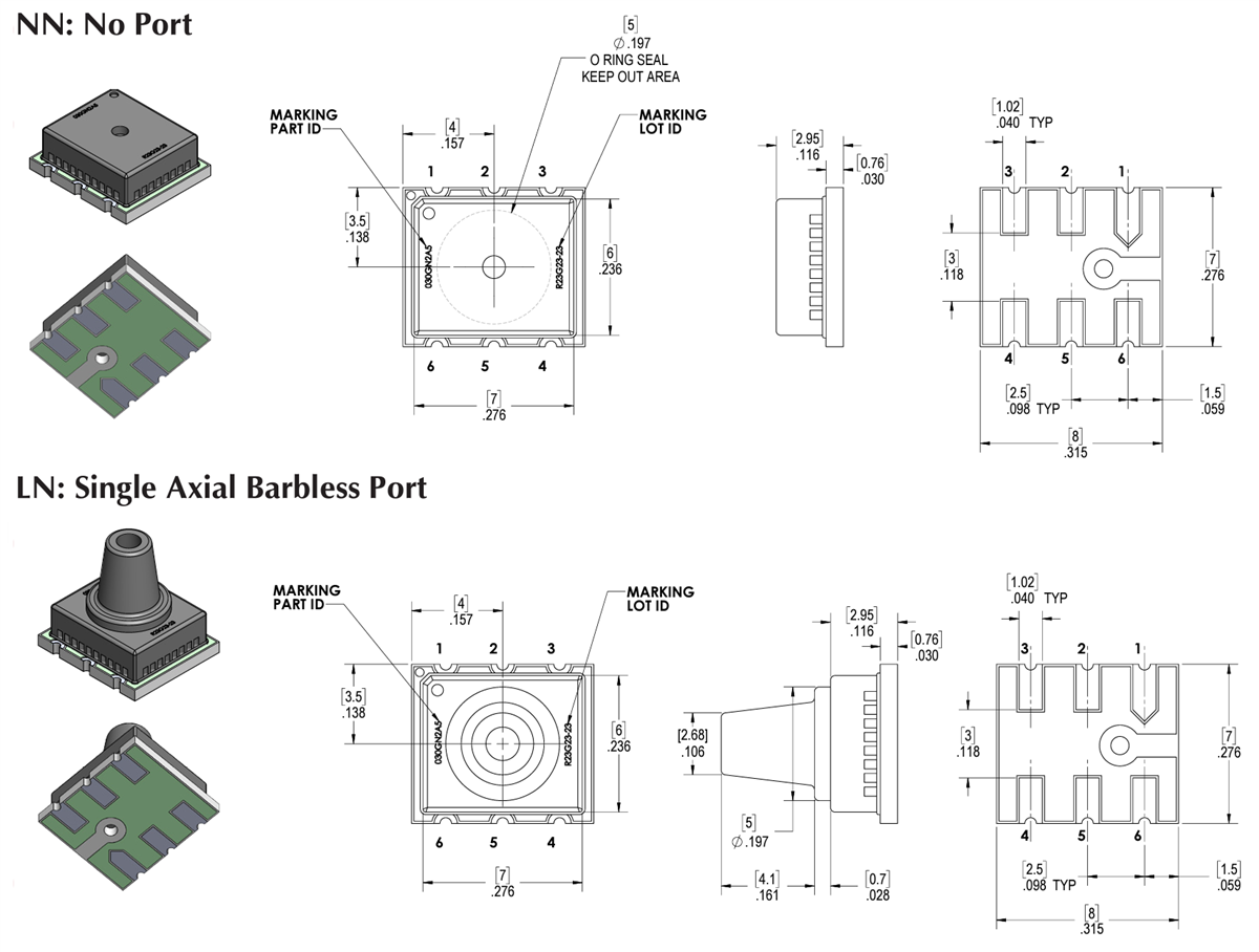 机械图纸 - Amphenol All Sensors AABP压力传感器