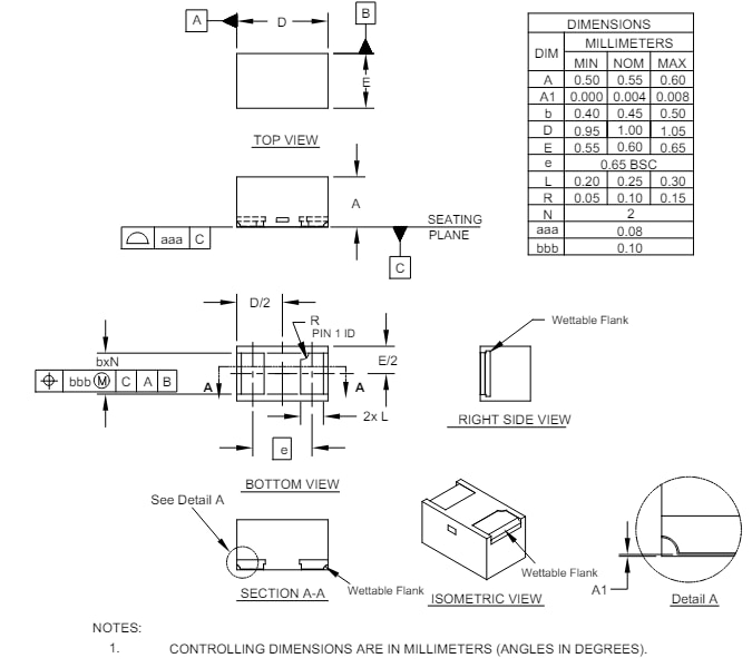 机械图纸 - Semtech RCLP ® 03331PWQ ESD和EOS保护器件