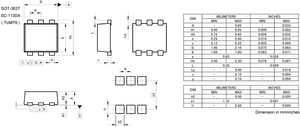 机械图纸 - ROHM Semiconductor RF6L025BG功率MOSFET