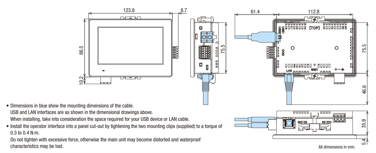 Mechanical Drawing - IDEC HG1J PCAP HMI Displays