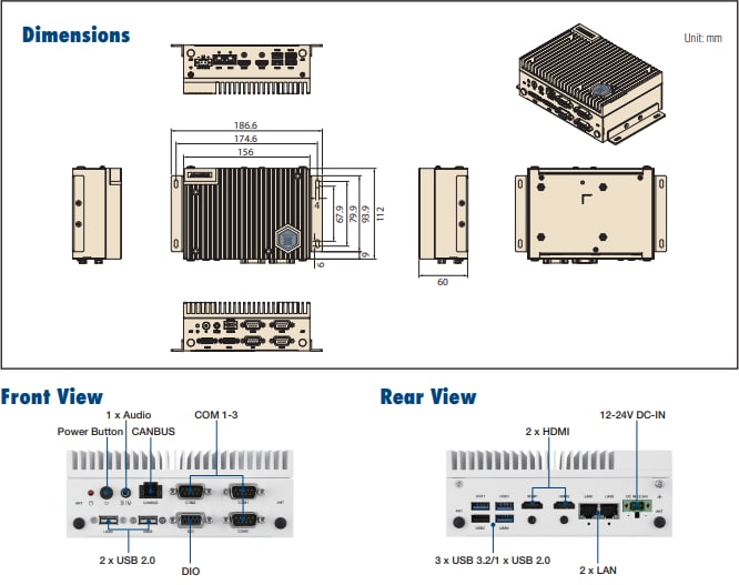 机械图纸 - Advantech 预配置EI-53边缘智能系统