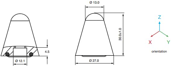 Mechanical Drawing - Siretta Delta 45 2.4GHz BLUETOOTH®/Wi-Fi® Stubby Antenna
