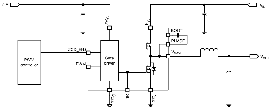 应用电路图 - Vishay Semiconductors SiC544 40A VRPower®集成功率级