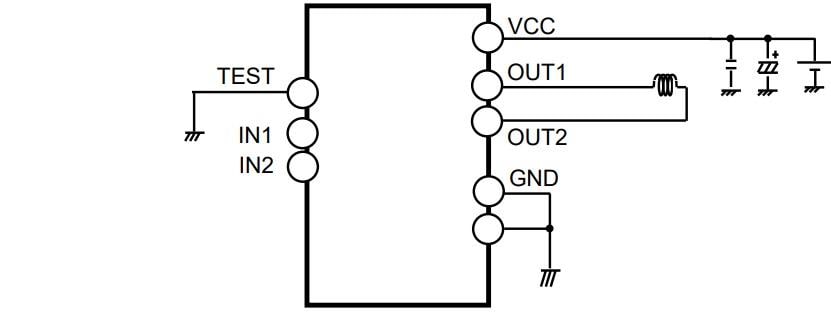 应用电路图 - ROHM Semiconductor BD62120JEFJ 36V直流有刷电机驱动器