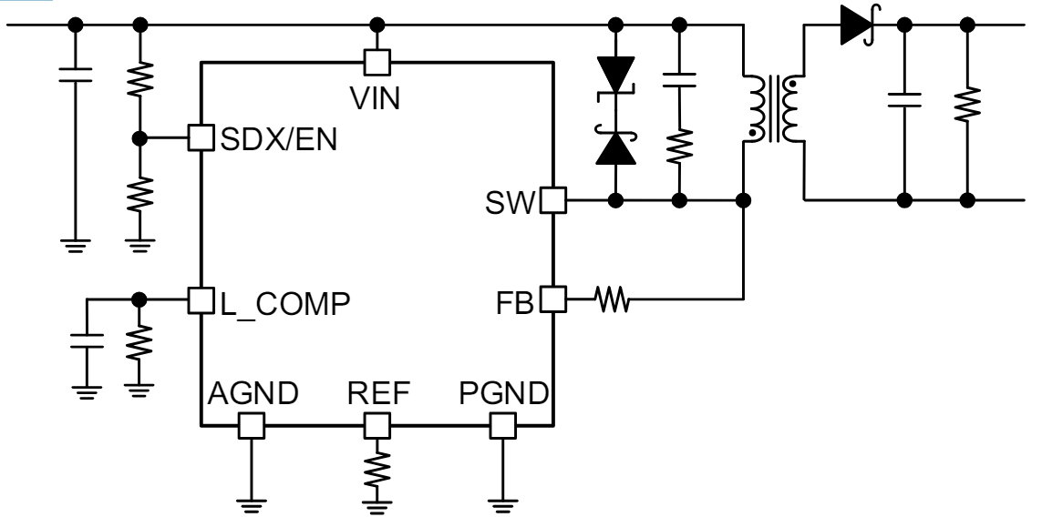应用电路图 - ROHM Semiconductor BD7J200隔离式反激转换器IC