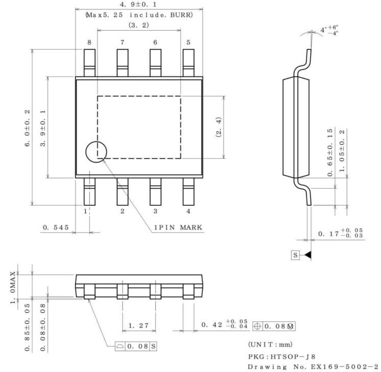 机械图纸 - ROHM Semiconductor BV1LDx汽车用IPD单通道低侧开关