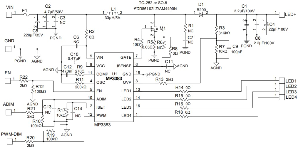 Schematic - Monolithic Power Systems (MPS) EV3383-S-00A WLED Controller Evaluation Board