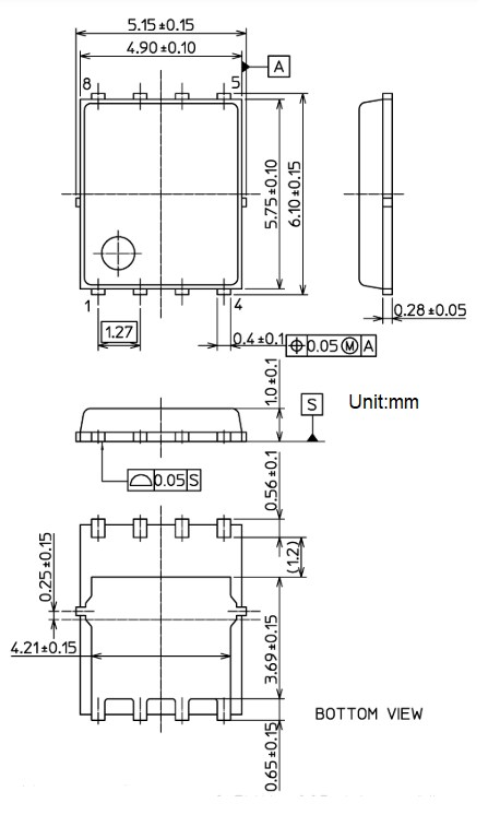机械图纸 - Toshiba UMOS9-H硅N沟道MOSFET