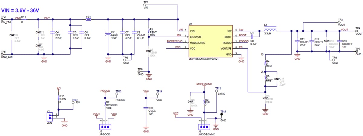 原理图 - Texas Instruments LMR43606MQ3EVM-2M评估模块