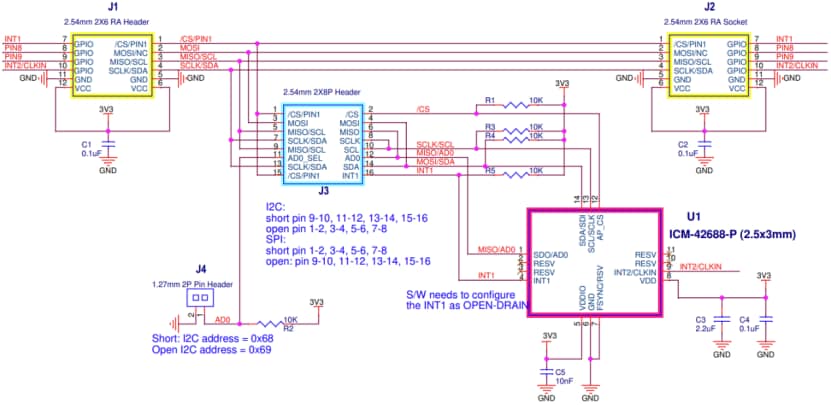 原理图 - TDK InvenSense QCIoT-ICM42688P Pmod™评估板
