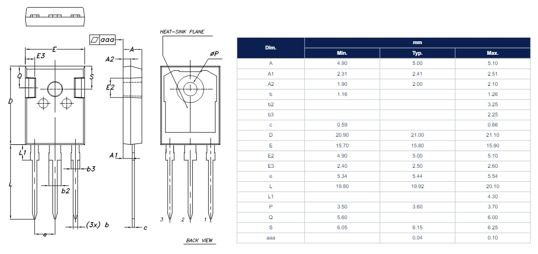 机械图纸 - STMicroelectronics GWA40MS120DF4AG汽车级MS系列IGBT
